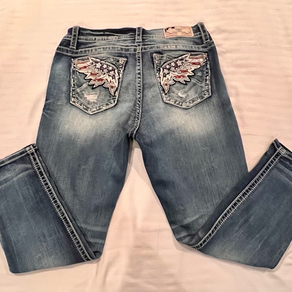 Miss me jeans with Bling and red, white, blue wings on back pockets!